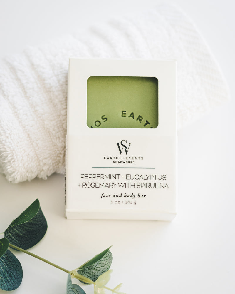 PEPPERMINT + EUCALYPTUS + ROSEMARY WITH SPIRULINA SOAP - Earth Elements Soapworks 