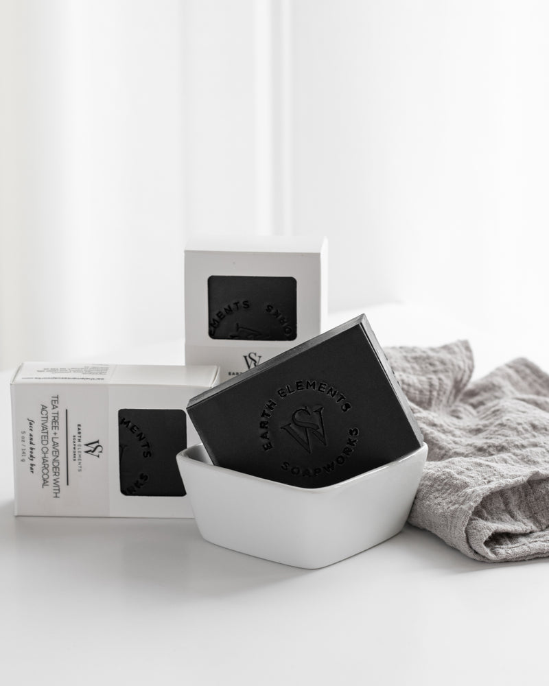 lavender and tea tree soap TEA TREE + LAVENDER WITH ACTIVATED CHARCOAL SOAP